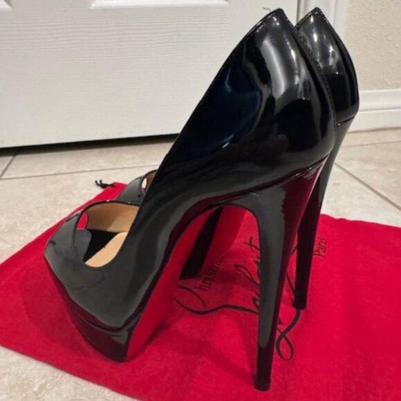 Christian Louboutin Shoes - Christian Louboutin Black Patent Peep Toe Pumps 38.5 | 6” Heel Red Sole